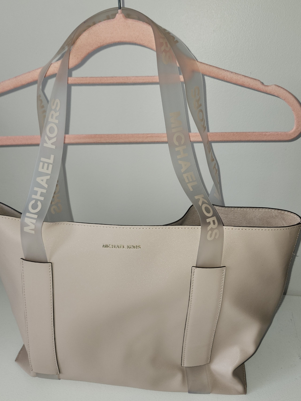 Michael Kors Pale Beige Tote with Branded Transparent Straps